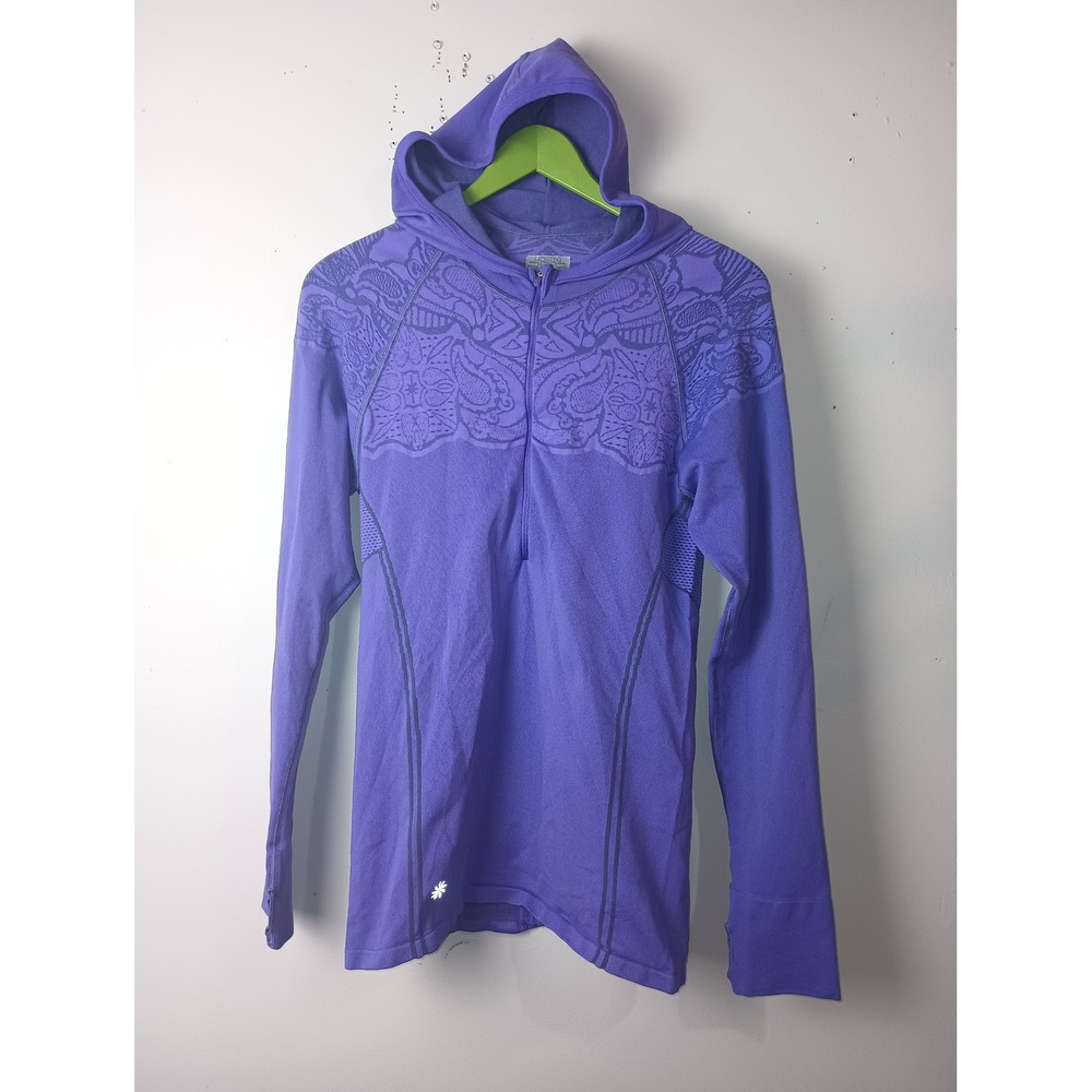 Athleta Womens XL Purple Seamless Half Zip Hoodie Jacquard Thumbholes 830289